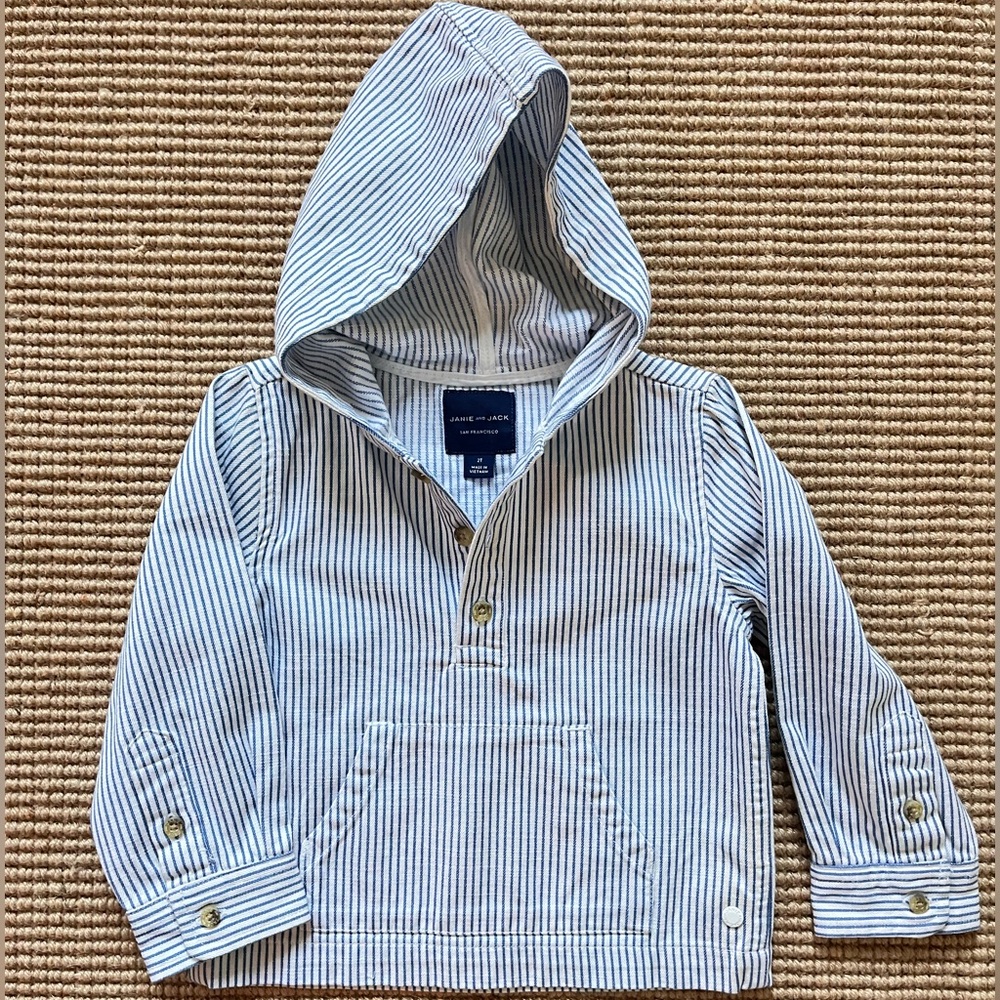 Janie and Jack Striped canvas Hoodie in Blue and White stripe